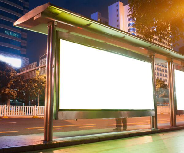 Blank billboards on to the bus station